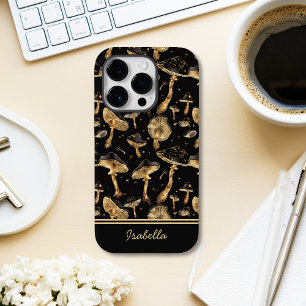 Cute Black and Gold Mushroom Personalized Case-Mate iPhone 14 Pro Case