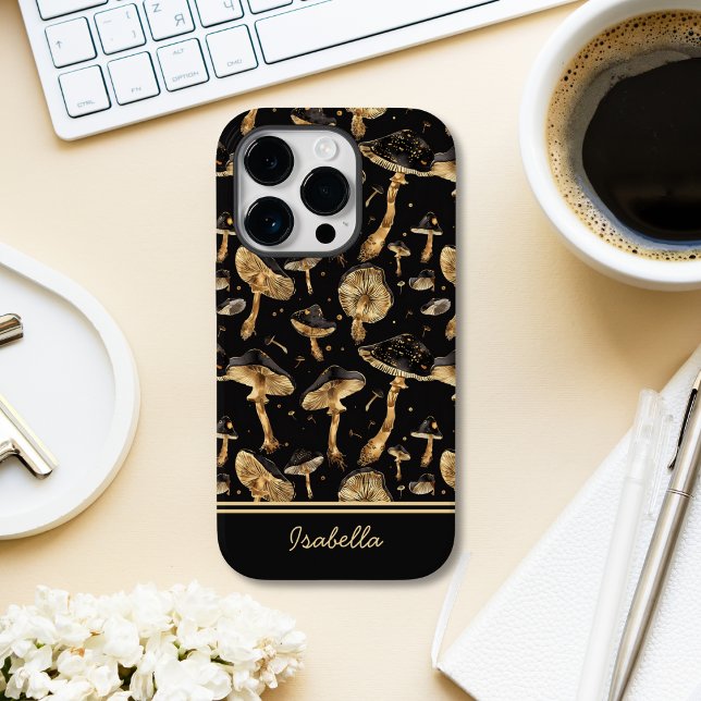 Cute Black and Gold Mushroom Personalized Case-Mate iPhone Case (Creator Uploaded)