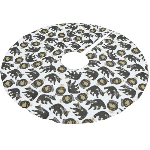Cute Black and Gold Polar Bear Pattern Christmas  Brushed Polyester Tree Skirt