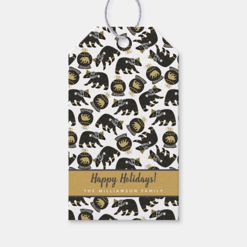Cute Black and Gold Polar Bear Pattern Christmas  Gift Tags
