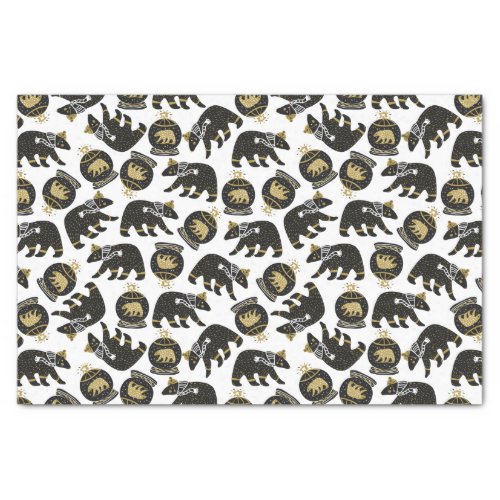 Cute Black and Gold Polar Bear Pattern Christmas  Tissue Paper