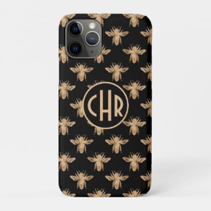 Cute Black And Gold Queen Bee Monogram iPhone 11 Pro Case