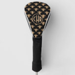 Cute Black And Gold Queen Bee Monogram Golf Head Cover