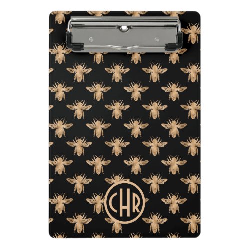 Cute Black And Gold Queen Bee Monogram Mini Clipboard