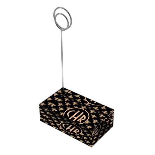Cute Black And Gold Queen Bee Monogram Place Card Holder