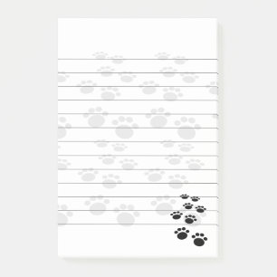 Cute Black And Gray Cartoon Pet Paw Trail Lined Post-it Notes