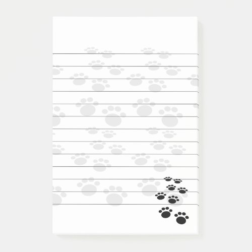 Cute Black And Gray Cartoon Pet Paw Trail Lined Post_it Notes
