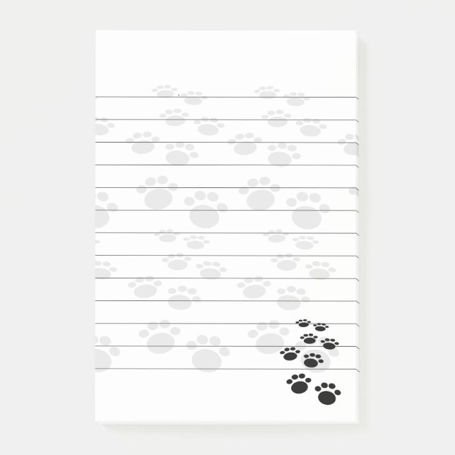 Cute Black And Gray Cartoon Pet Paw Trail Lined Post-it Notes (Front)