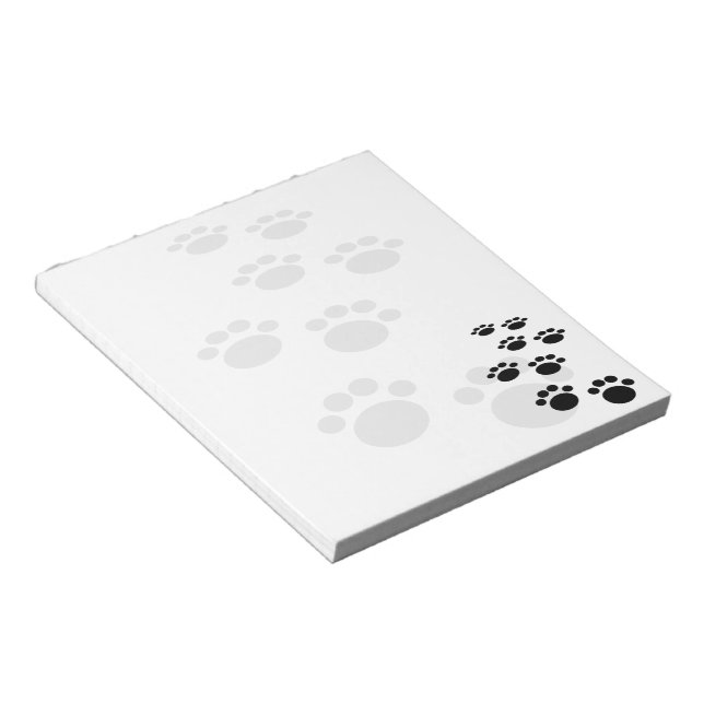 Cute Black And Gray Cartoon Pet Paw Trail  Notepad (Angled)