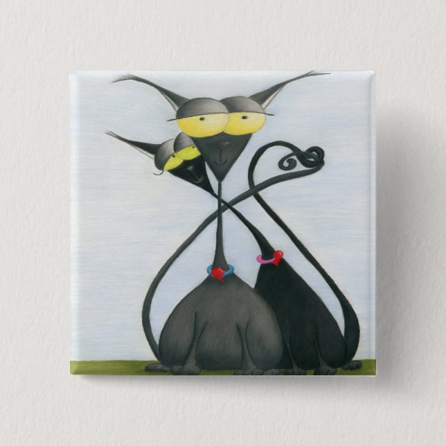 Cute Black and Gray Cat Cartoon Button (Front)