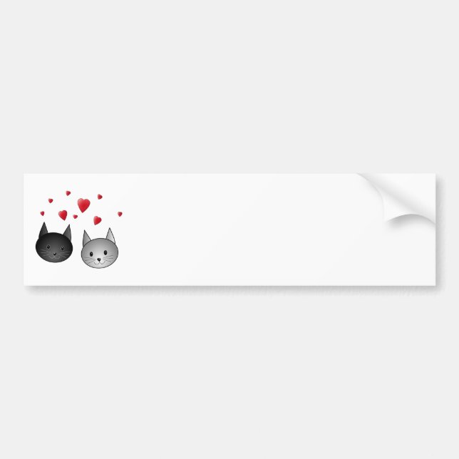 Cute Black and Gray Cats, with Hearts. Bumper Sticker (Front)