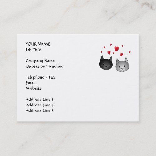 Cute Black and Gray Cats, with Hearts. Business Card