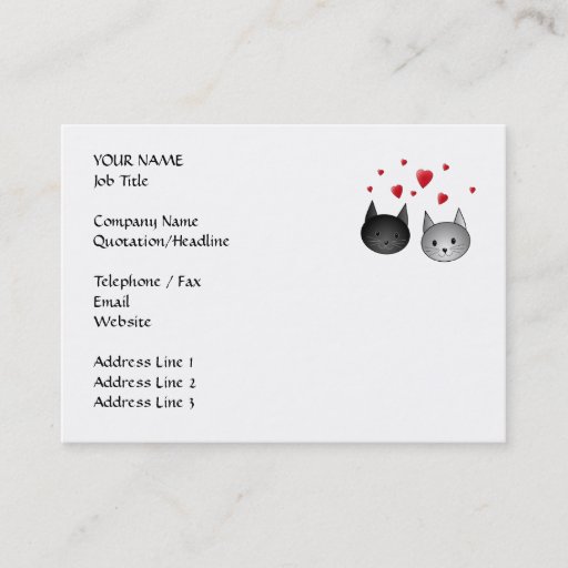 Customizable Cute Black and Gray Cats, with Hearts. Business Card