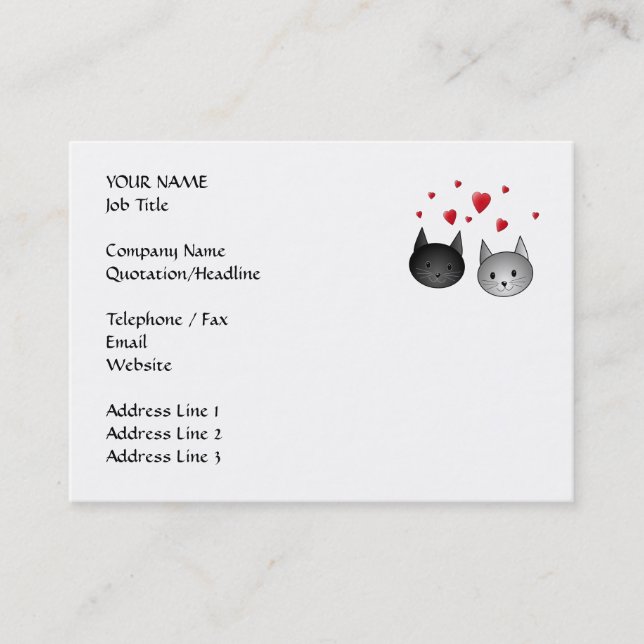 Cute Black and Gray Cats, with Hearts. Business Card (Front)
