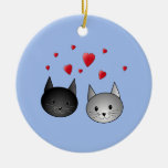 Cute Black And Gray Cats, With Hearts. Ceramic Ornament at Zazzle