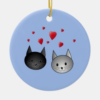 Cute Black And Gray Cats  With Hearts. Ceramic Ornament by Graphics_By_Metarla at Zazzle