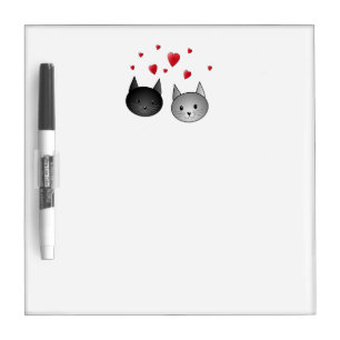 Cute Black and Gray Cats, with Hearts. Dry-Erase Board