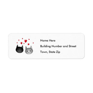 Cute Black and Gray Cats, with Hearts. Label