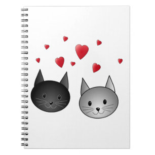 Cute Black and Gray Cats, with Hearts. Notebook