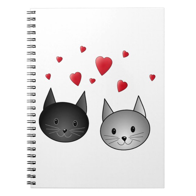Cute Black and Gray Cats, with Hearts. Notebook (Front)