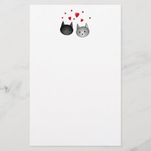 Cute Black and Gray Cats, with Hearts. Stationery