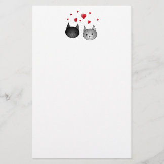Cute Black and Gray Cats, with Hearts. Stationery