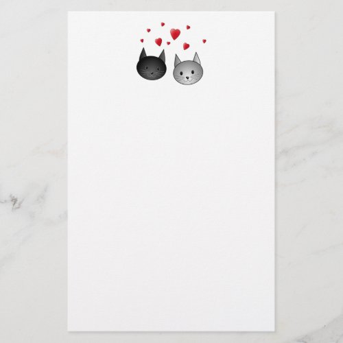 Cute Black and Gray Cats with Hearts Stationery