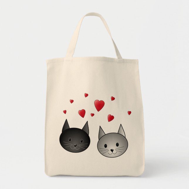 Cute Black and Gray Cats, with Hearts. Tote Bag (Front)