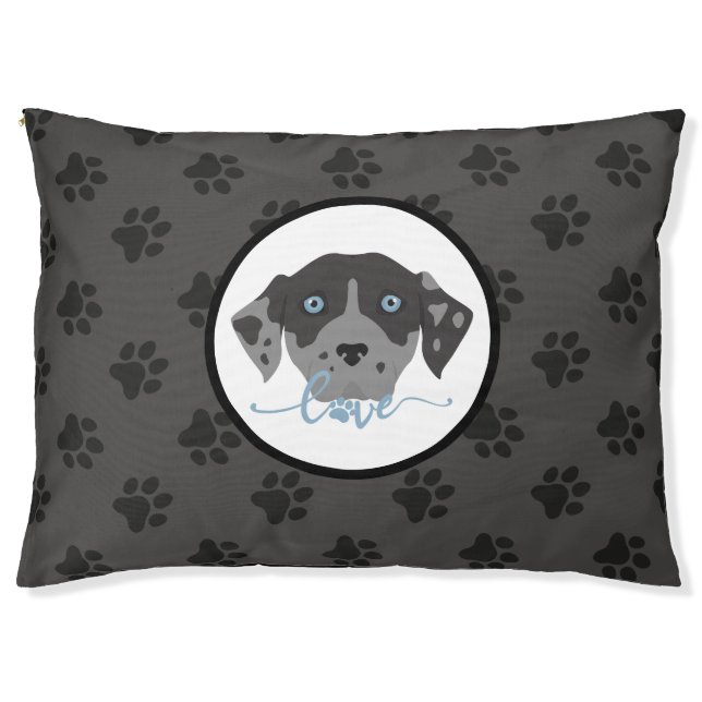 Cute black and gray paw print modern dog bed (Front)