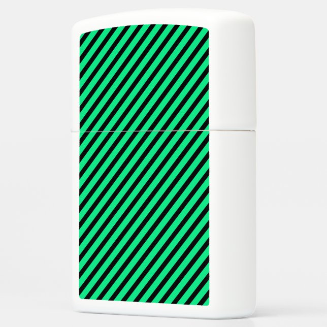 Cute Black And Green Striped Pattern Zippo Lighter (Left)