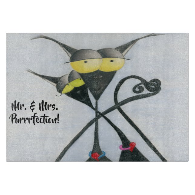 Cute Black and Grey Cat Cartoon Cutting Board (Front)