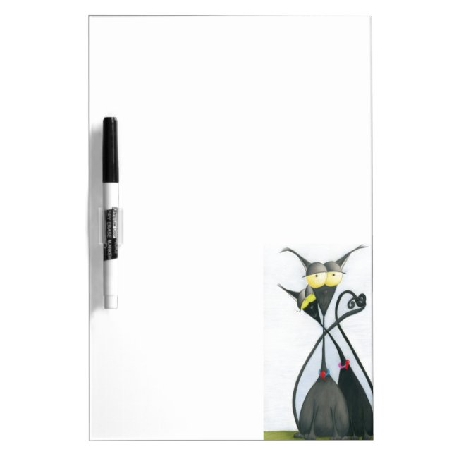 Cute Black and Grey Cat Cartoon Dry Erase Board (Front)