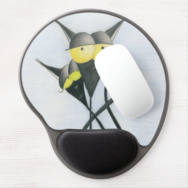 Cute Black and Grey Cat Cartoon Gel Mouse Pad (Left Side)