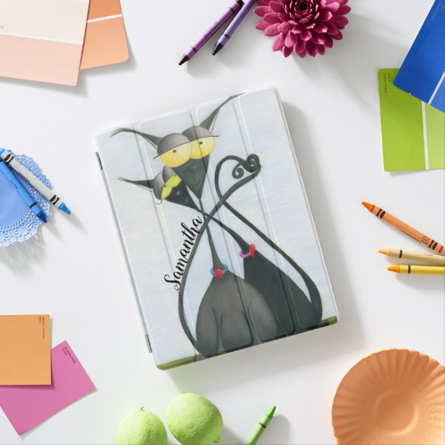 Cute Black and Grey Cat Cartoon iPad Smart Cover (In Situ)