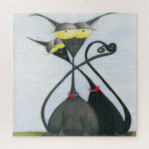 Cute Black and Grey Cat Cartoon Jigsaw Puzzle