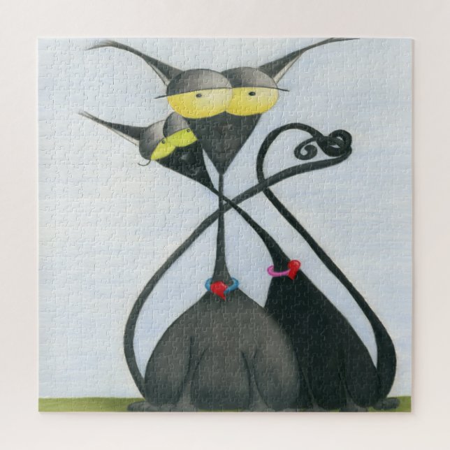 Cute Black and Grey Cat Cartoon Jigsaw Puzzle (Vertical)