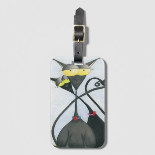 Cute Black and Grey Cat Cartoon Luggage Tag