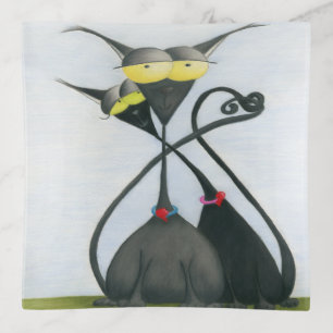 Cute Black and Grey Cat Cartoon Trinket Tray