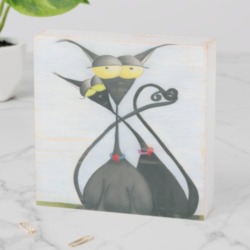 Cute Black and Grey Cat Cartoon Wooden Box Sign