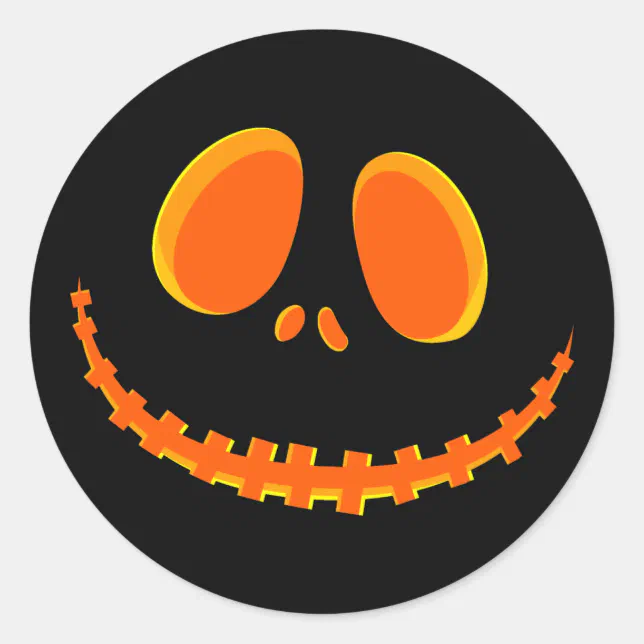 Cute Black and Orange Happy Halloween Pumpkin Face Classic Round ...