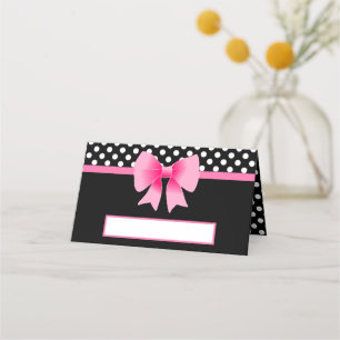 Cute Black And Pink Bow  Place Card