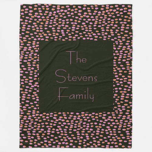 Cute Black and Pink Dot Pattern Personalized Name  Fleece Blanket