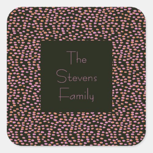 Cute Black and Pink Dot Pattern Personalized Name Square Sticker