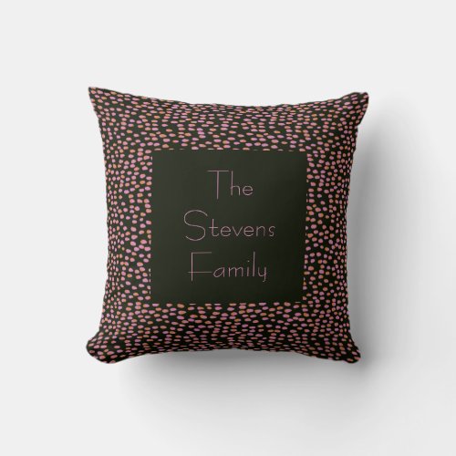 Cute Black and Pink Dot Pattern Personalized Name Throw Pillow