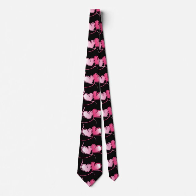 Cute Black And Pink Heart Pattern Neck Tie (Front)