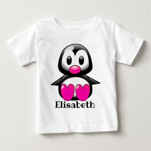 Cute Black and Pink Penguin Add Name Baby T_Shirt