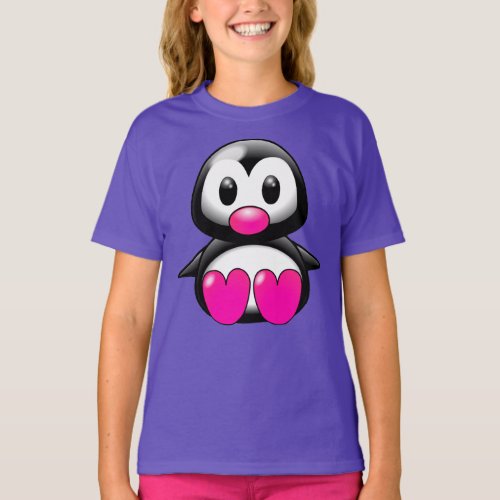 Cute Black and Pink Penguin T_Shirt
