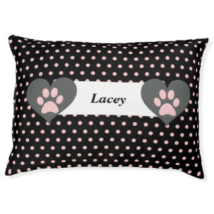 Cute Black and Pink Polka Dotted Paw Print Dog Bed