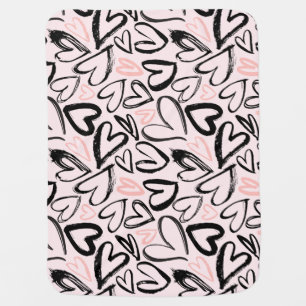 Cute black and pink valentines day hearts baby blanket