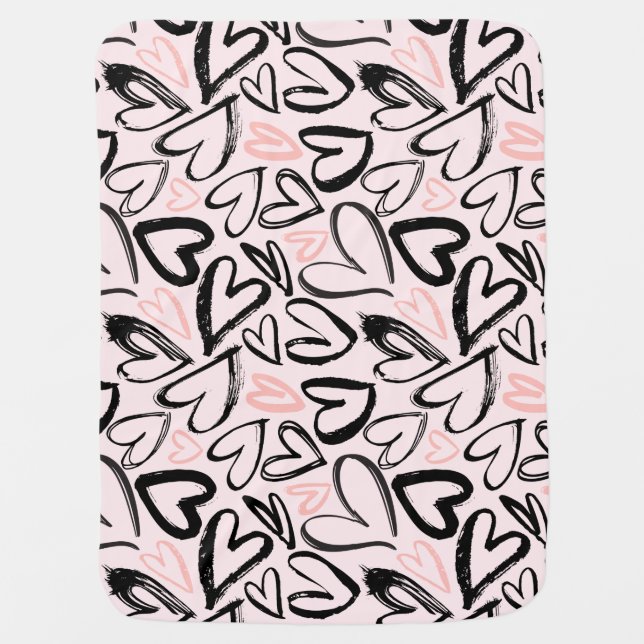 Cute black and pink valentines day hearts baby blanket (Front)